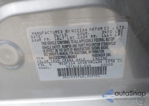 2014 Nissan Versa Note Sv z USA, uszkodzony, nr VIN 3N1CE2CP6EL355951